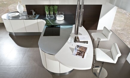 Runde Häcker Küche grifflos in Weiß Runde Häcker Küche grifflos in Weiß